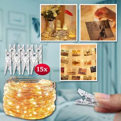 Светлинна верига с щипки за окачване на снимки (3 м) | PHOTOGLO